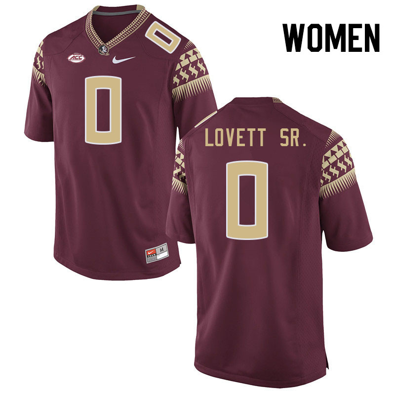 Women #0 Fabien Lovett Sr. Florida State Seminoles College Football Jerseys Stitched-Garnet